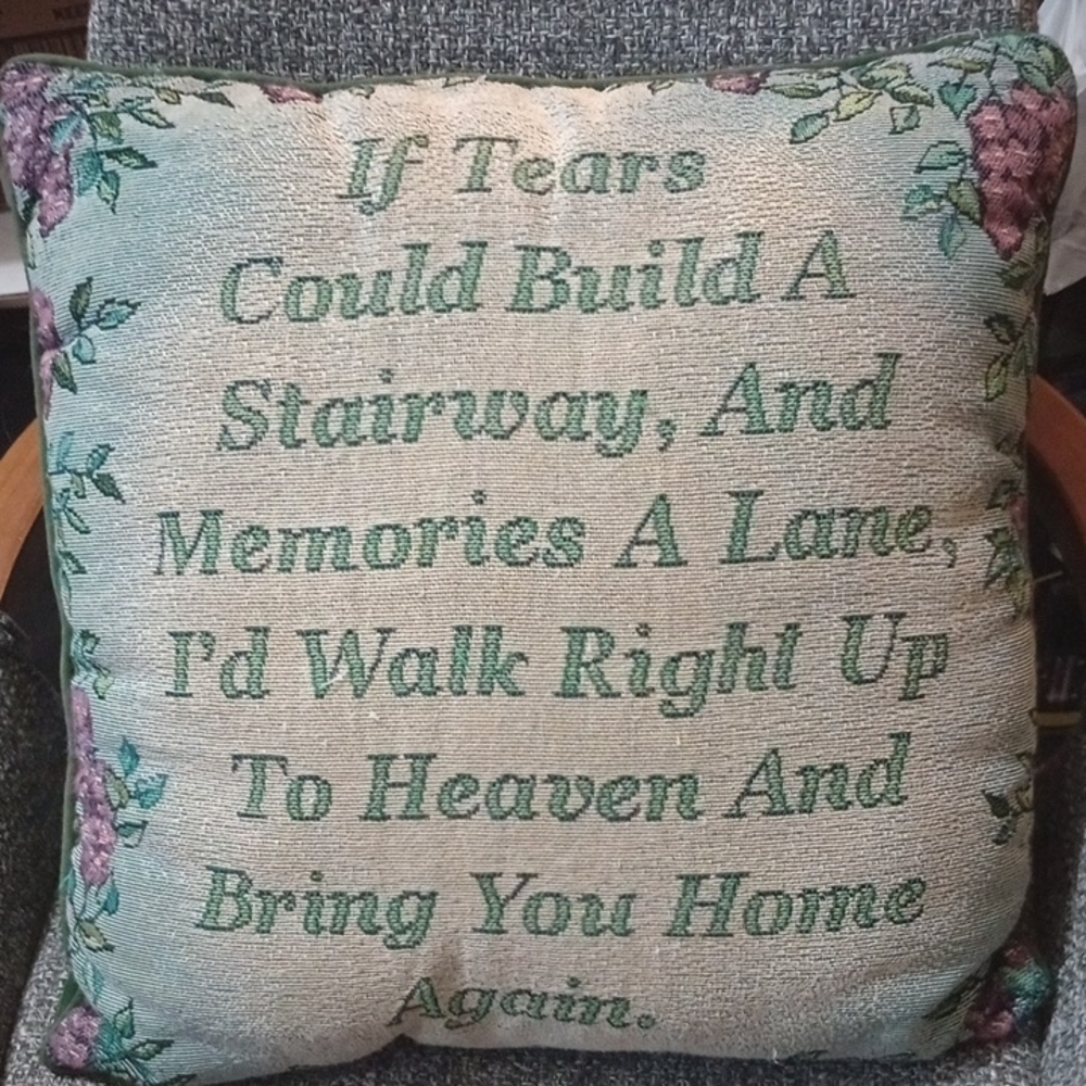 Hand Crafted Green and Purple Accent Pillow with Sentimental Quote